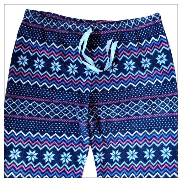 Bobbie Brooks Blue Fleece Snowflake Pattern Lounge And Sleep Pants - Picture 2 of 4